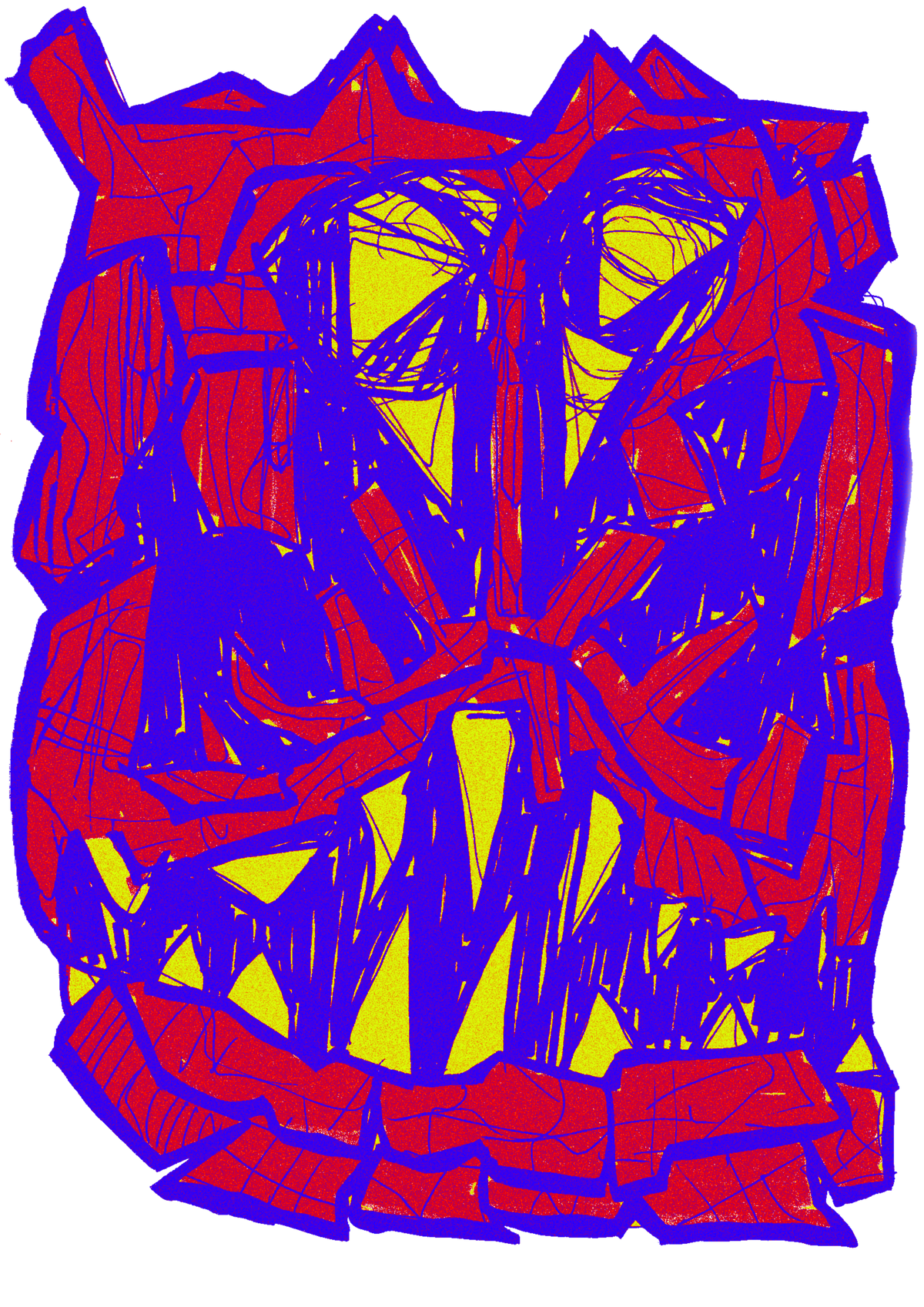Red, blue and yellow hand-drawn monster artwork