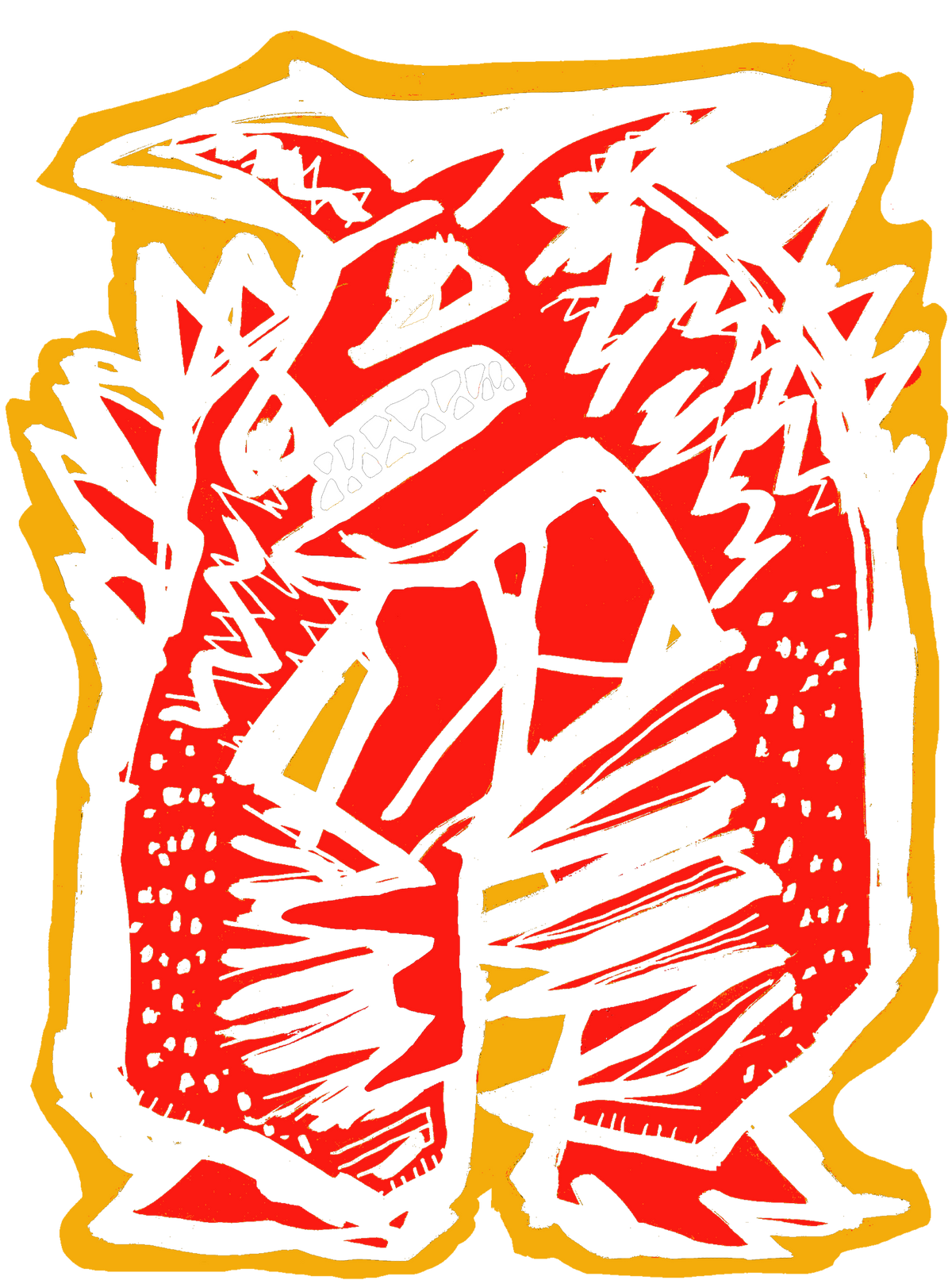 Red and orange hand-drawn monster artwork