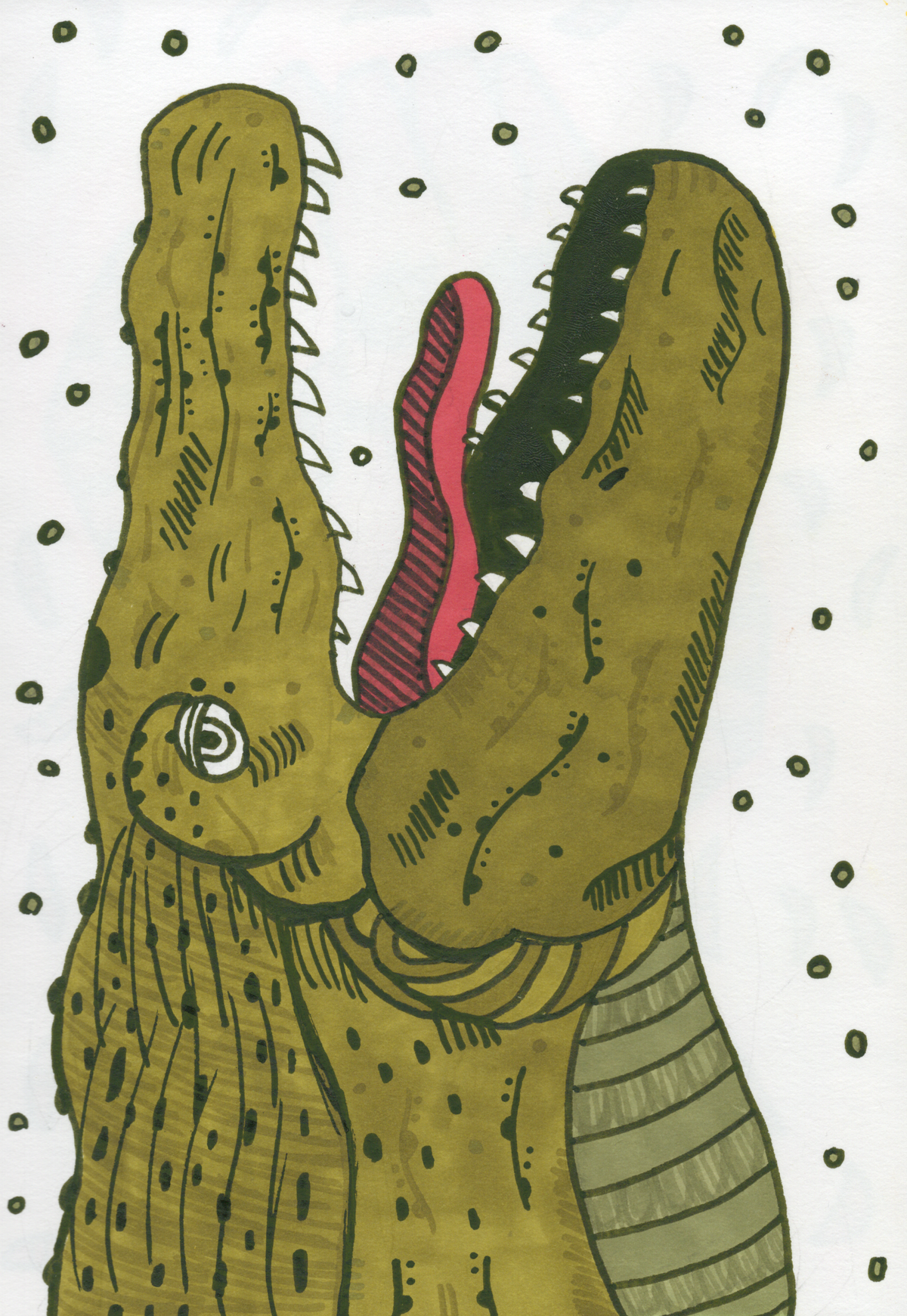 Hand-drawn crocodile creature illustration