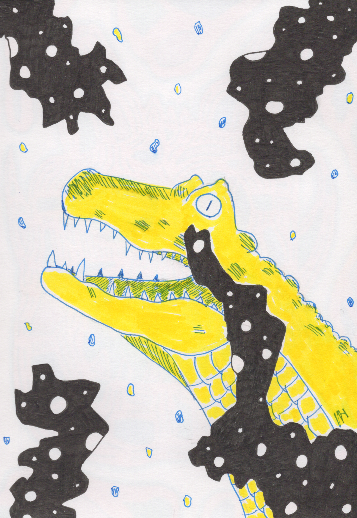 Hand-drawn crocodile creature illustration